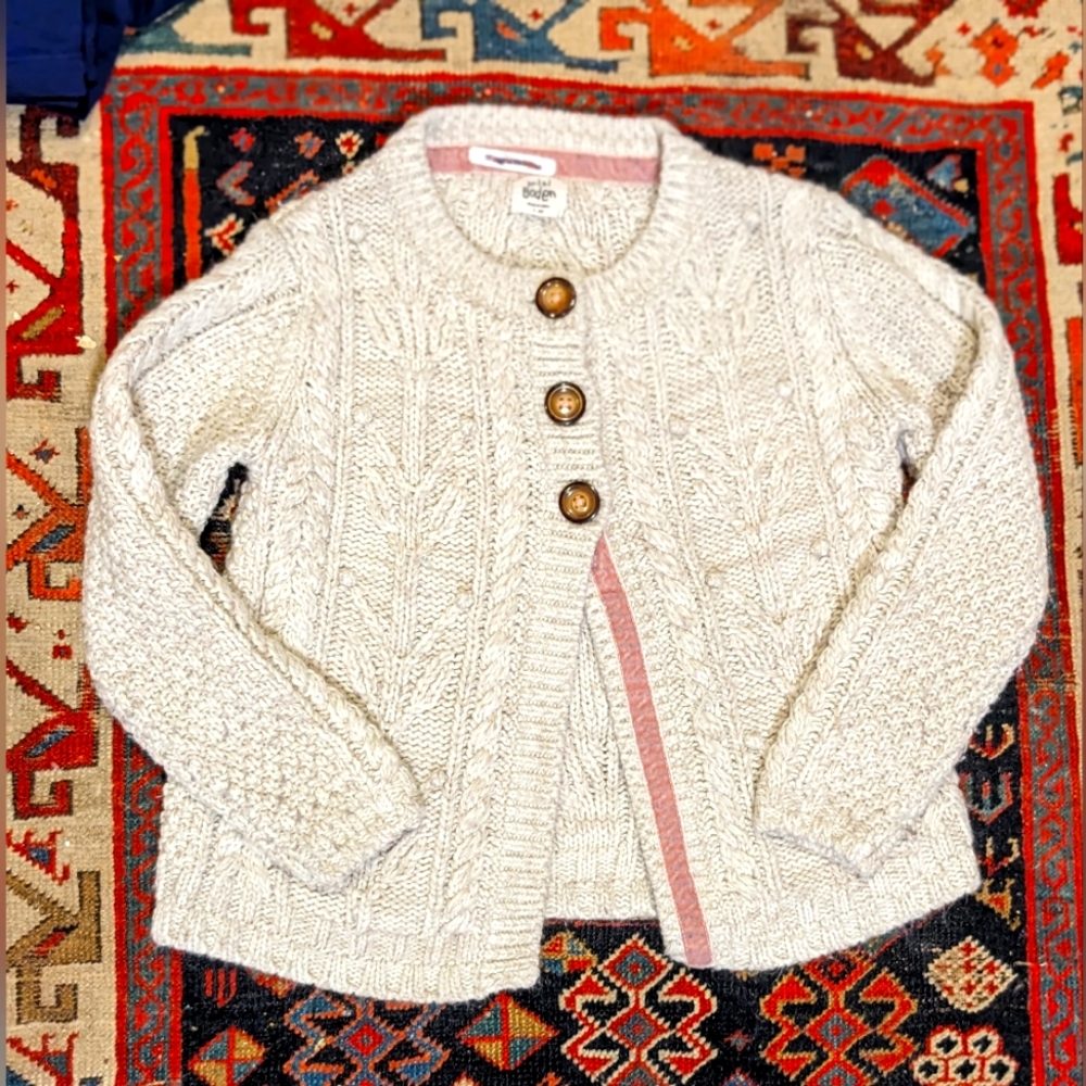 Mini boden Cable Knit Wool Cardigan Sweater Sweater Girls 9/10 Oatmeal Cream